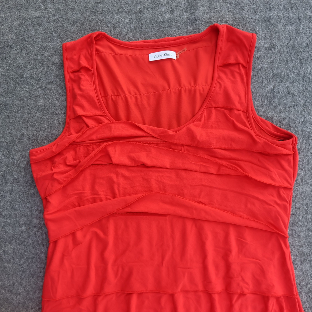 Calvin Klein Red Tiered T-Shirt Dress 12 Sleeveless Stretch Desk to Dinner - Picture 12 of 13